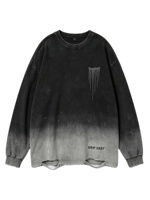Sweat-shirt à manches longues Kornit DTG avec motif graphique petit sur la poitrine, imprimé lettres DRIP GRAY sur le bas du bas du vêtement, bords bruts multiples