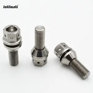 Jntitanti fabrika 10.9 sınıf 17mm Hex koni koltuk Ti doğal ti-al6-4V bijon cıvatası hub ile yüzer yıkayıcı M12 * 35mm BMW Lotus için