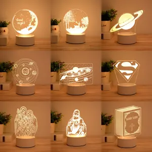 DIY 3D 환상 아이 선물 애니메이션 아크릴 sconce 어린이 방 플러그 테이블 책상 램프 USB LED 크리스마스 밤 빛