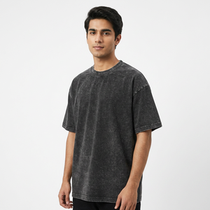 Custom Logo Front 230g <b>Printed</b> Solid Men's Washed Eco-Friendly Loose Formal Color Heavy Cotton Acid Wash <b>Extra</b> <b>Large</b> T-Shirt - Product Image 1