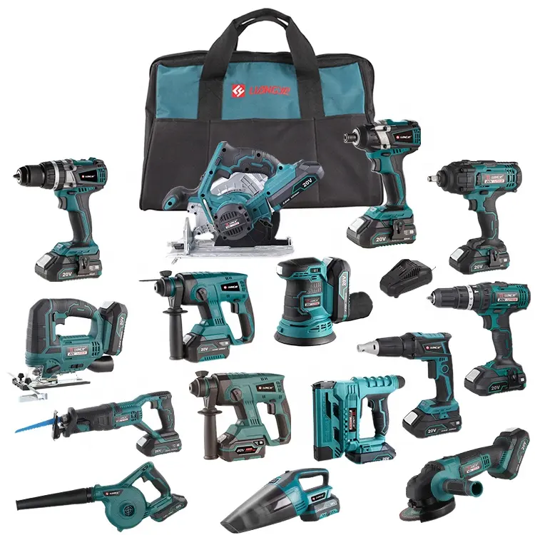 Liangye Household power tools combo kits 20v 2pcs 8pcs Lithium battery operated hand tool sets