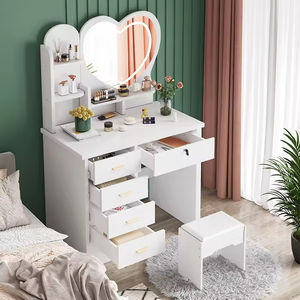 Ensemble de coiffeuse de maquillage professionnel moderne avec miroir LED en forme de cœur et tabouret pour chambre à coucher - Product Image 2