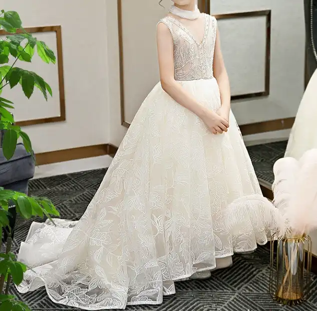 Charming Grey Beading Sequins Birthday Flower Girl Dresses 2023 Ball Gown  Off-The-Shoulder Short Sleeve