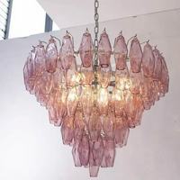 Lustre LED en verre rose de style français, luxe, hauteur réglable, installation facile, idéal pour salon, chambre à coucher, salle à manger