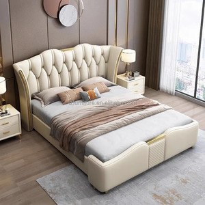 Rosegia Modern King <b>Size</b> Soft Headboard Genuine Leather Upholstered <b>Bed</b> with Storage Pine Wood Frame Eco-Friendly Durable Design - Product Image 3