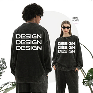 Pull molletonné unisexe grande taille en coton 350 g/m², coupe oversize, col rond, délavé à l'acide, style vintage, doux et long, coutures soignées - Meilleures ventes - Product Image 3