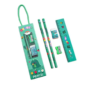 Wholesale Christmas gift ruler pencil sharpener eraser girl boy kids stationery set items for kids school promotional