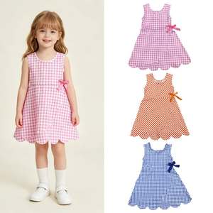 Vente Flash : Robes d'été imprimées à carreaux avec nœuds et volants pour bébés filles, longueur genou, style short de yoga - Product Image 1