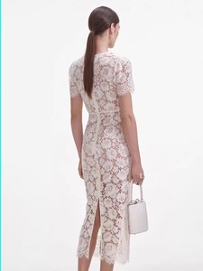 Nuovo abito da donna in pizzo bianco crema con ciglia a maniche corte a vita alta a vita Slim-Fit stile Casual per il <span class=keywords><strong>palazzo</strong></span> del Film di appuntamenti estivi - Product Image 5
