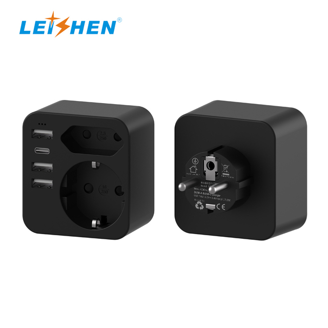 EU/UK/AUS/US/IN Travel Plug Adapter with 3 USB-A + Type-C 4 Ports Multifunctional 6-IN-1 Power Strip