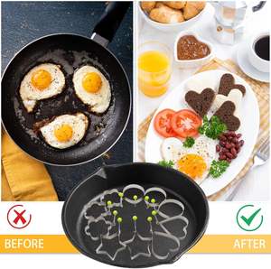 Moule à œufs en acier inoxydable antiadhésif avec poignée en silicone, formes variées (cœur, rond, fleur, étoile), vente en gros - Product Image 5