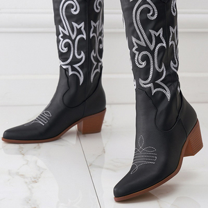 Nouvelles Bottes de Cowboy Western à Talon Épais 2024, Bottes de Chevalier Brodé Style Rétro Mi-Mollet Grande Taille pour l'Équitation - Product Image 2