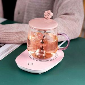 Tasse à thé florale en verre chauffant à fond plat, multi-couches, à température constante, grande capacité, pour le bureau, motif fleurs de cerisier - Product Image 6