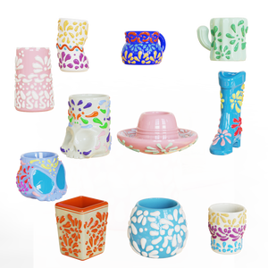 卸売カスタムデザイン手作り3Dプリントカラフル磁器本格的メキシコタラベラショットセラミックテキリアショットメガネ - Product Image 2