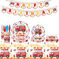Ensemble de vaisselle jetable en papier sur le thème de la camionnette de pompiers pour fête d'anniversaire d'enfants