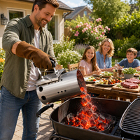 Allume-charbon de barbecue en acier inoxydable personnalisé, type cheminée, pour allumage rapide, avec deux poignées, 12Y, Fourniture d'usine