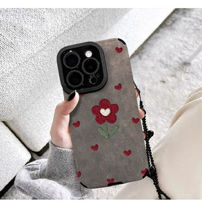Coque de téléphone en forme de cœur avec petite fleur rouge, compatible avec iPhone 17PROMAX 16PLUS 15PRO, nouvelle collection - Product Image 6