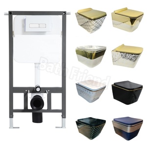 Inodoro <span class=keywords><strong>de</strong></span> Lujo Cuadrado con Acabado Dorado, Montado en la Pared, con <span class=keywords><strong>Cisterna</strong></span> Empotrada, Sanitario Suspendido para Baño - Product Image 1