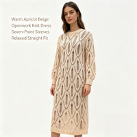 Robe longue en maille bleue Holly Midi personnalisée OEM & ODM de haute qualité pour femme, à manches longues, style pointelle, pour le loisir, vente en gros