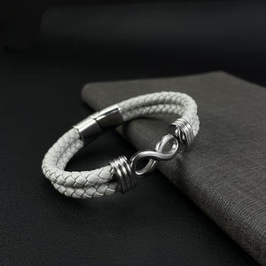 Brazalete de Cuero Gris Estilo Punk al por Mayor, Brazalete Infinito de Acero Inoxidable 316L para Hombre - Product Image 2