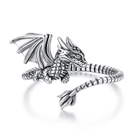 925 Sterling Silver Oxydé Silver Fashion Costume Jewelry SCR1134-E Flying Dragon Open Ring pour les célébrations