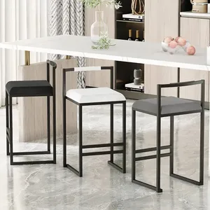 Modern Casual Scandinavian <strong>Tall</strong> Iron Stool with Leather Backrest for Home Island <strong>Table</strong> Front Cashier Living Room <strong>Bar</strong> Use - Product Image 5