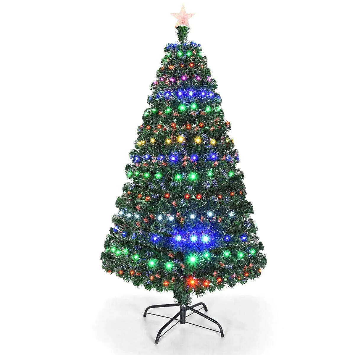 Árvore de natal artificial em fibra ótica, árvore de natal artificial personalizada 4/5/6/7/9 pés com mudança de luz, árvore dobrável de fibra óptica
