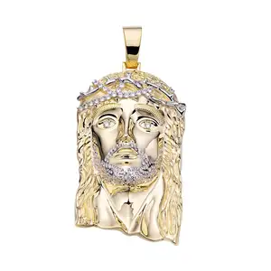 Hip Hop Custom High Quality Zircon Diamond Pendant Fine Brass Jewelry Religious Jesus Face 18K Gold Plated Necklace Pendant