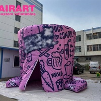 Tente gonflable personnalisée en forme de chapeau haut-de-forme rose, cabine de photomaton gonflable imprimée graffiti pour décoration de fête