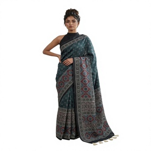 Sari de fiesta de seda indio-pakistaní, sin arrugas, hecho a mano, con bordado floral, manga abullonada, cuello en V, alta calidad, precio al por mayor - Product Image 2