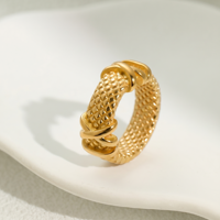 NIMAI Set Perhiasan Cincin Fashion Romantis Lapis Emas 18K untuk Wanita, Bahan Baja Tahan Karat 316L Anti Air & Anti Kusam