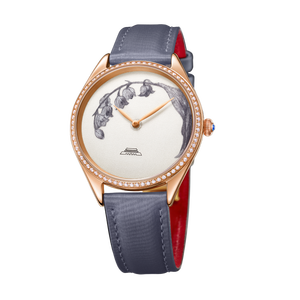 Montre brodée Lys de la Vallée 38 mm en cuir, montre minimaliste pour femme, montre-bracelet élégante de luxe pour femme, livraison incluse - Product Image 1