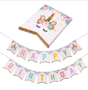 Glittering Unicorn theme happy birthday letter foil paper banners flags garland for baby shower 1/2 1st 2nd birthday party decor