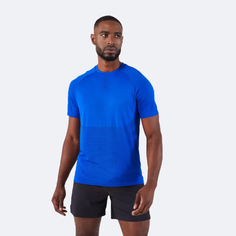 Harga grosir polos polos polos polos 100 sublimasi poliester Elastane biru olahraga Gym berlari cepat kering kering kaus pria untuk latihan