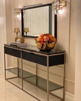 Bon marché Prix métal Art Designer hôtel Hall entrée en acier inoxydable salon coin marbre table console avec miroir