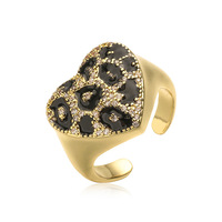 Bagues ajustables en cuivre plaqué or 18 carats style Hip Hop, motifs géométriques, imprimé léopard effet goutte d'huile et cœurs d'amour