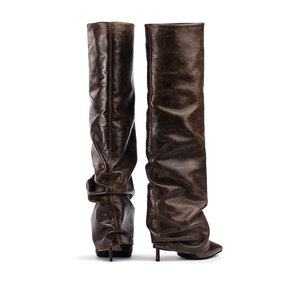 Xinzirain özel siyah deri uyluk-yüksek topuklu çizmeler kadınlar için uzun moda pantolon yüksek topuklu seksi kış ayakkabı PU astarı ile - Product Image 6