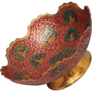 PARIJAT Artisanat Ustensiles de cuisine design Laiton multicolore Imprimé oiseau Bol à fruits secs décoratif rond Plateaux à découper artisanaux - Product Image 5