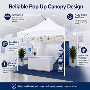Tente pop-up carrée 3x3 en tissu Oxford, structure métallique, pliable, <span class=keywords><strong>protection</strong></span> UV, imperméable, portable, utilisation en extérieur trois saisons, commerce, <span class=keywords><strong>sport</strong></span> - Product Image 2