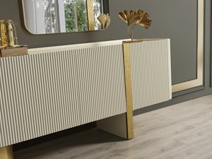 Juego de <span class=keywords><strong>mesa</strong></span> de comedor y comedor Rectangular de lujo de alta gama con pintura dorada y blanca de alto brillo y aparador - Product Image 6