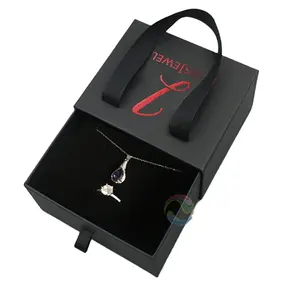 Mens Luxury Custom LOGO Black Drawer Paper Cardboard Gift Necklace Jewellery Box Packaging