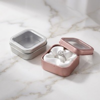 Boîte en fer blanc mini carrée personnalisée avec impression, finition mate, qualité alimentaire, pour bijoux, avec couvercle à fenêtre, fabrication OEM