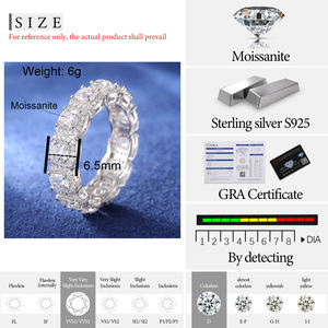 लक्जरी शादी के आभूषण उपहार सफेद सोना 925 स्टर्लिंग सिल्वर कुशन कट वीवीएस मोइसानाइट डायमंड सगाई बैंड रिंग - Product Image 6