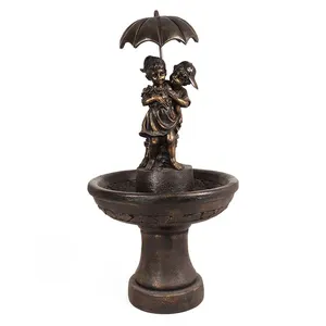 Musi Escultura de bronze para decoração de jardim, estátua de mulher, menino e menina com guarda-chuva, arte moderna personalizada em tamanho real
