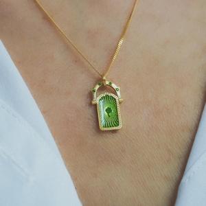 YWXS изготовленное на заказ квадратное сушеное цветочное ожерелье Таро красочная подвеска в форме сердца счастливый Хранитель циркон ожерелье из нержавеющей стали - Product Image 2