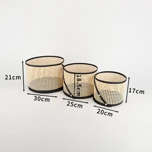 New Design Hollowout Foldable Bamboo Rattan Storage Basket Hand Woven Basket For Storage