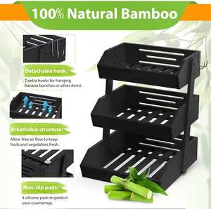Organizador de Cocina Cuadrado de Bambú Ecológico de 3 Niveles, con 2 Soportes para Plátanos, Cesta de Almacenamiento para Frutas y Aperitivos - Product Image 2