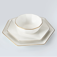 Service de table en porcelaine WEIYE 2021, luxe, bord doré, forme cristal, blanc, céramique mate.