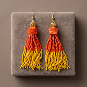 Pendientes de Aro Hechos a Mano con Cuentas Rojas y Amarillas, Borlas de Cristal Modernas, para Mujer, Aniversarios, Bodas, Fiestas, Compromisos, Cristianos - Product Image 2