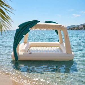 Piscina Inflable Blanca Premium para Broncearse con Almohada Integrada y Decoración Elegante con Flecos para Exteriores - Product Image 1